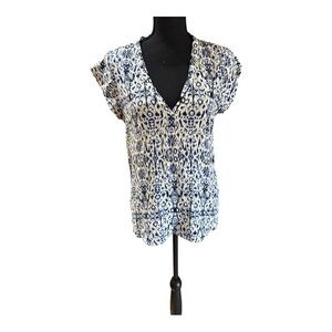 JOIE Lynny Leopard Print Silk Luxury Blouse Blue & Black Size M